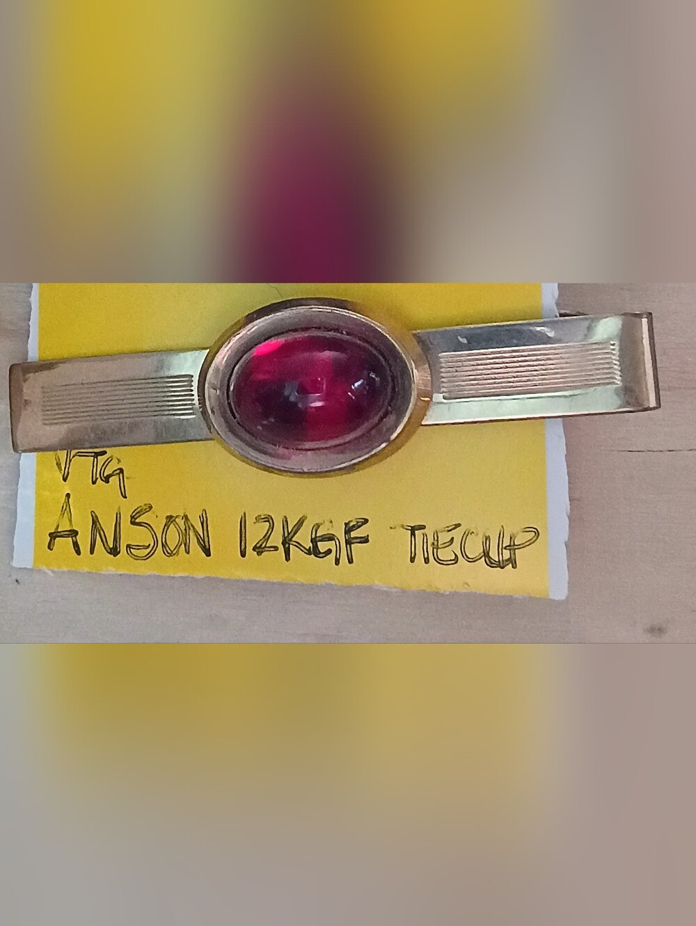 Anson 12K Gold-Filled Men’s Tie Bar with Red Cabochon- Vintage